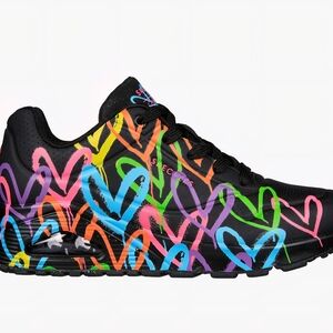 Skechers Black Multicolor Heart Sneakers